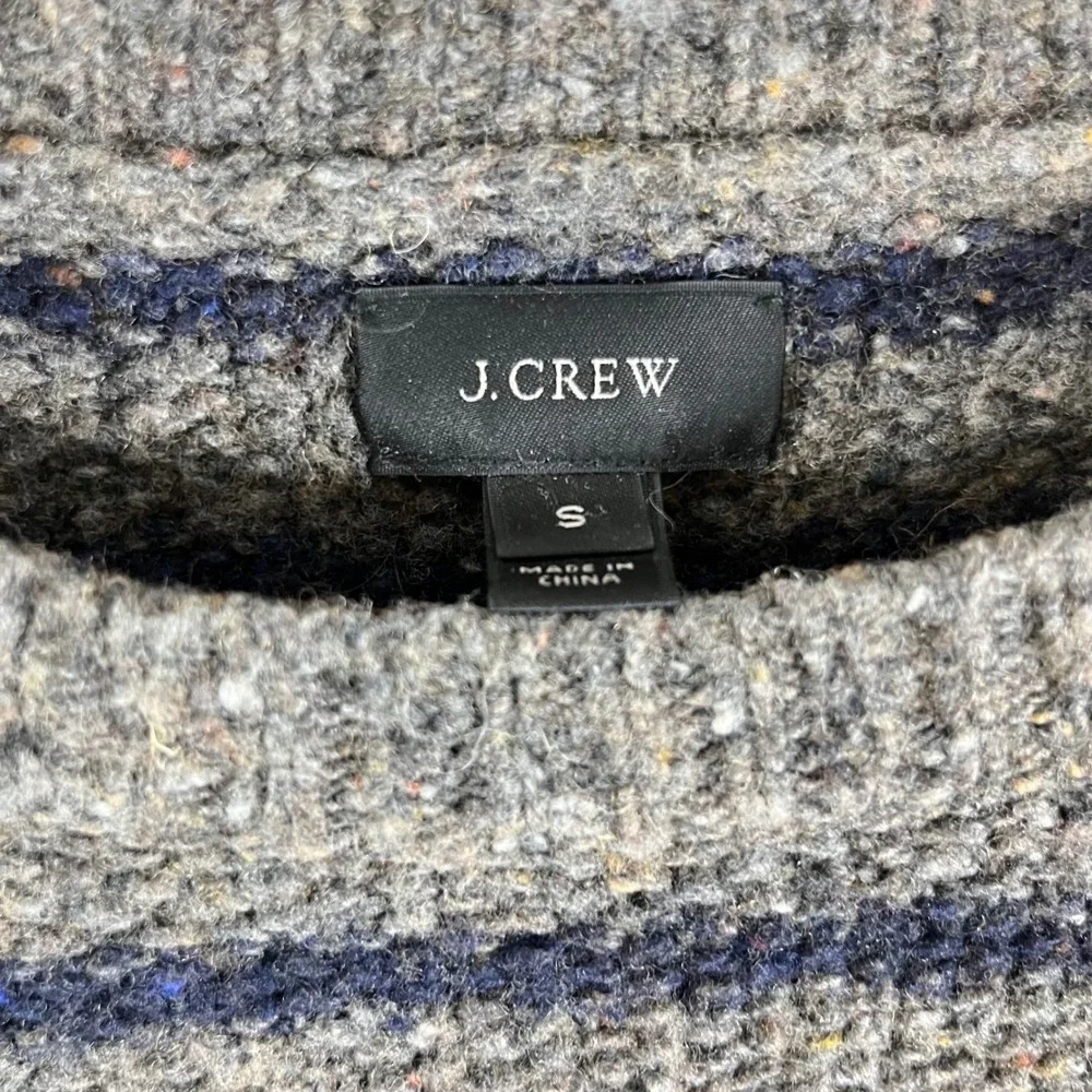 J. Crew Striped Knit Crewneck Wool Blend Donegal Sweater Navy Gray Mens Small